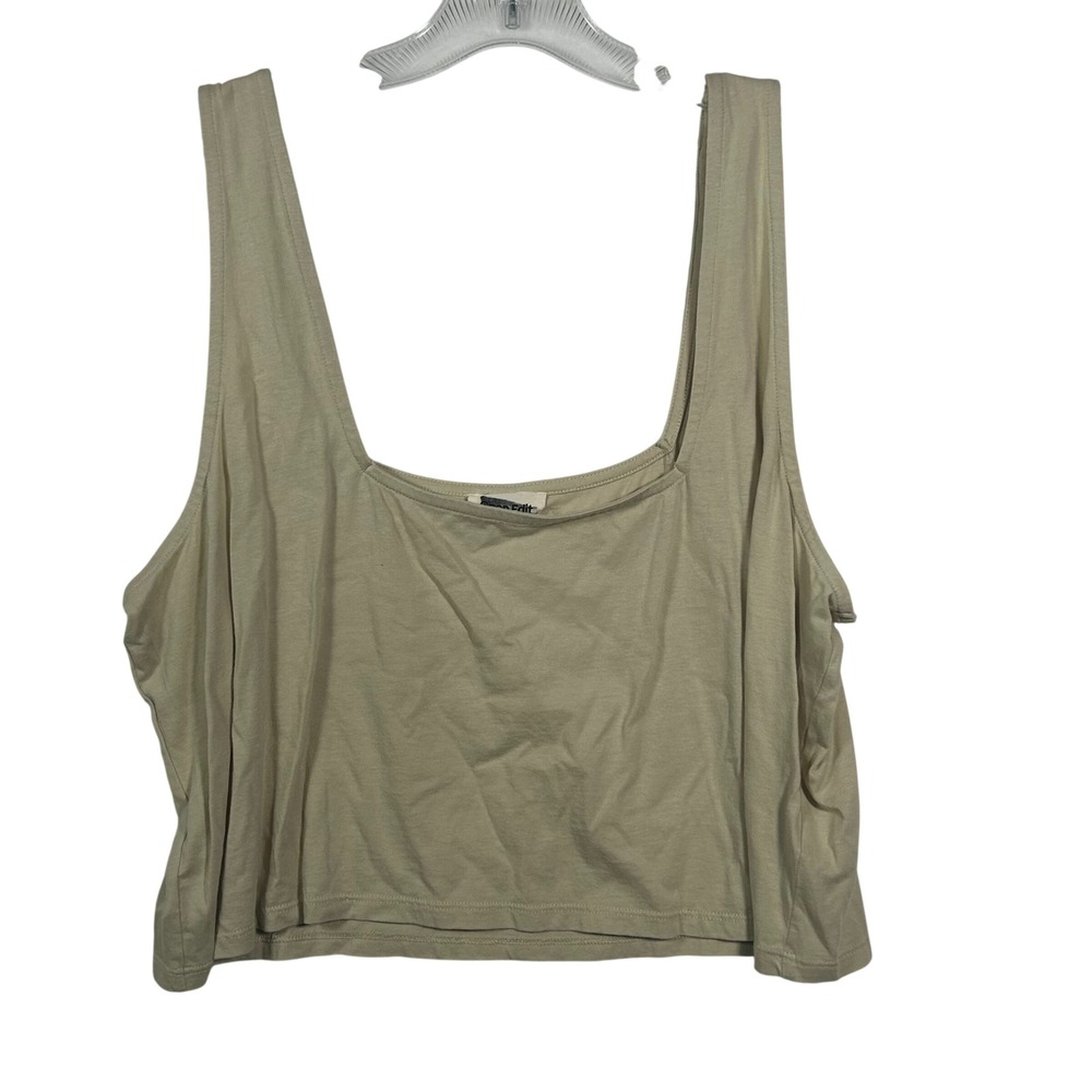 Open Edit Womens 3X Beige Organic Cotton Modal Blend Cropped Scoop Neck Tank Top